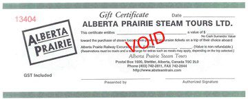 Alberta Prairie Gift Certificate