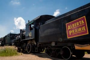 Alberta Prairie Railway sign on steam train