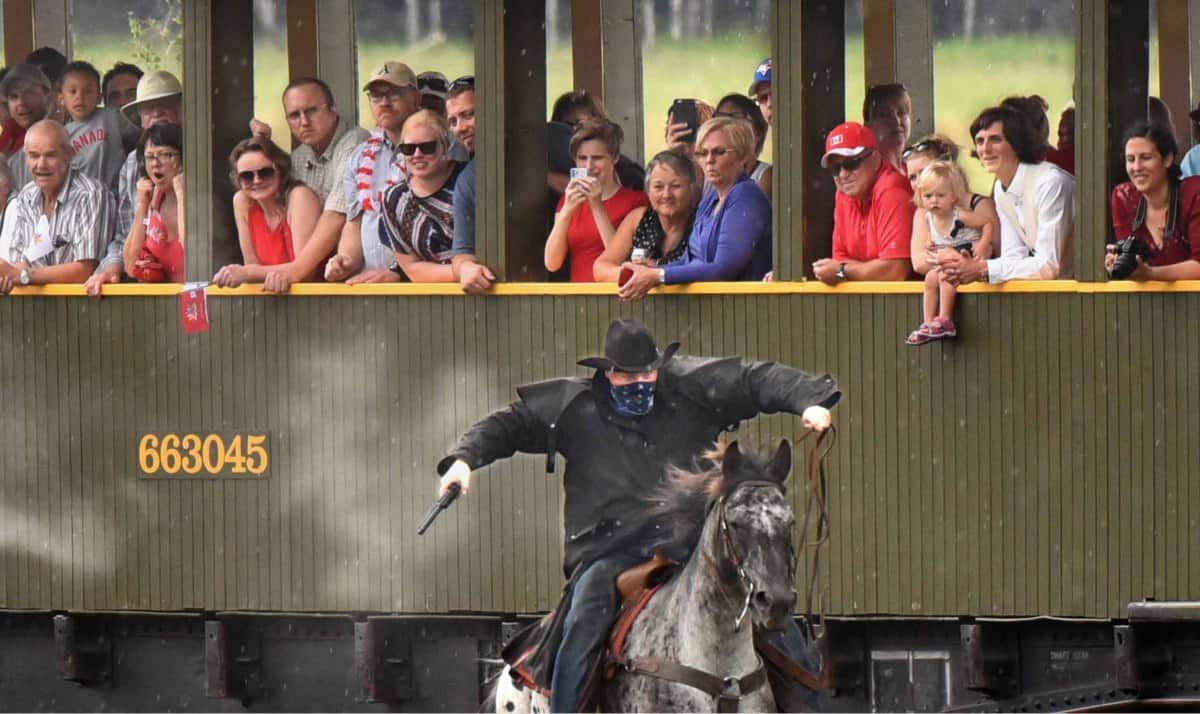Live robbery reenactment at Alberta Prairie Railway