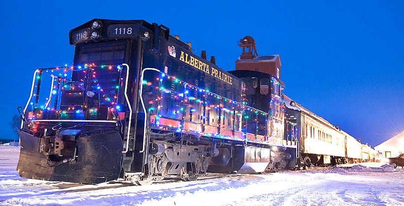 Locomotive No. 1118 all decked out with Christmas Lights